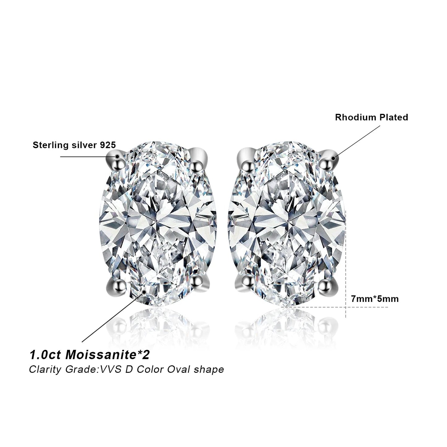 14K ct Gold Plated Moissanite Oval Stud Earrings - SYMI JEWEL