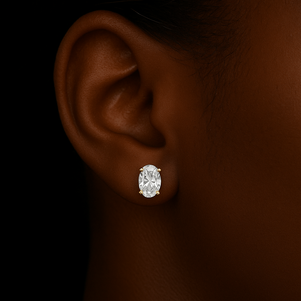 14K ct Gold Plated Moissanite Oval Stud Earrings - SYMI JEWEL