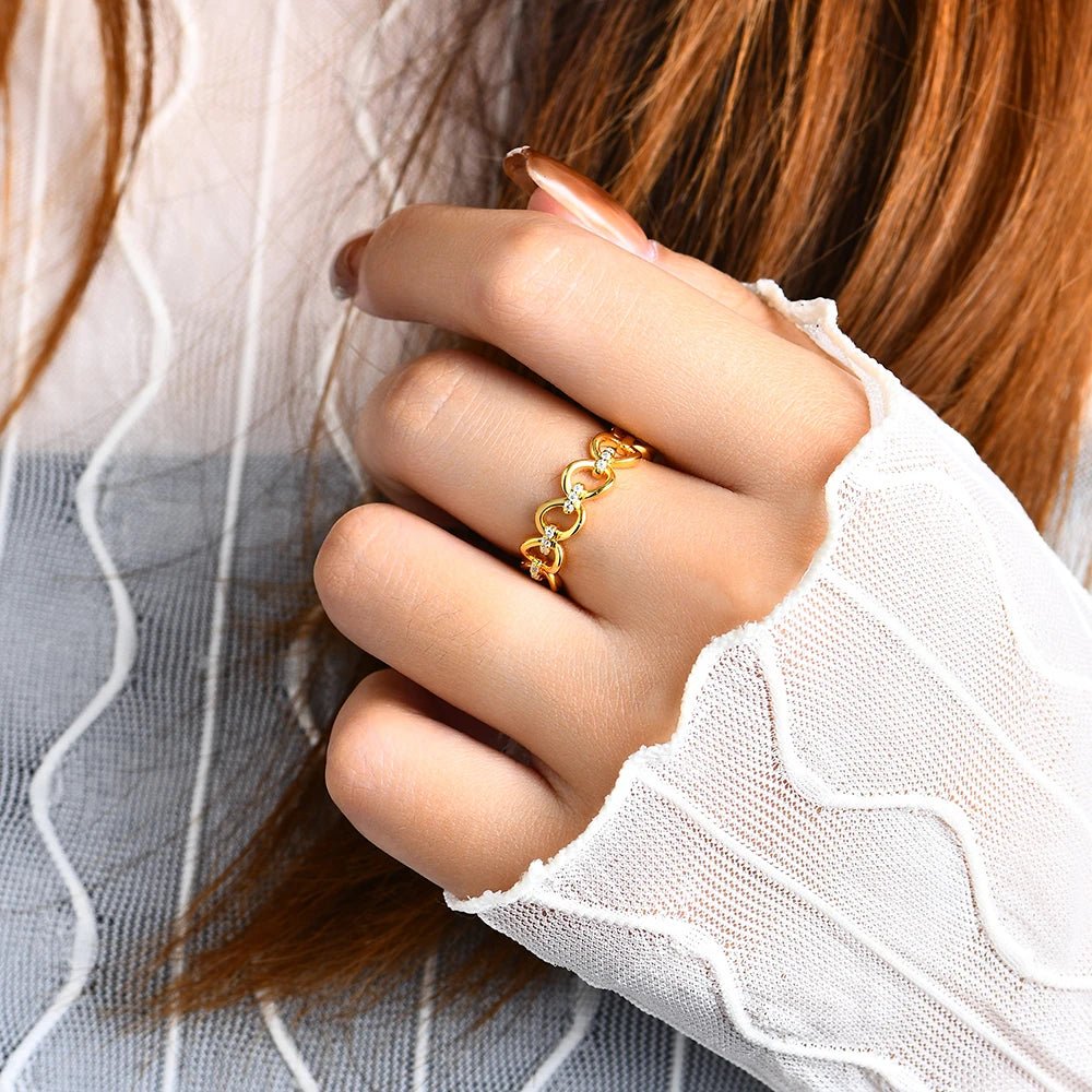 18K Gold Plated Moissanite Band Ring – 925 Sterling Silver, - SYMI JEWEL