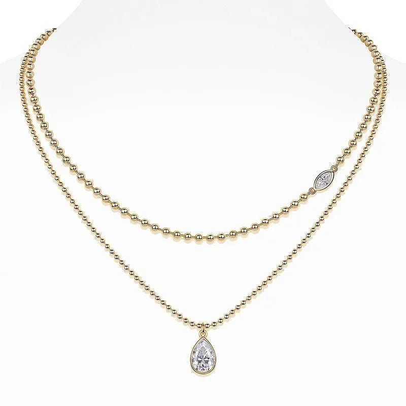 18K Gold Plated Moissanite Bead Clavicle Necklace - SYMI JEWEL