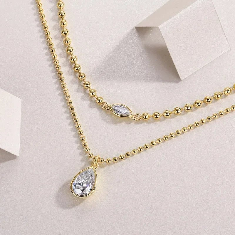 18K Gold Plated Moissanite Bead Clavicle Necklace - SYMI JEWEL
