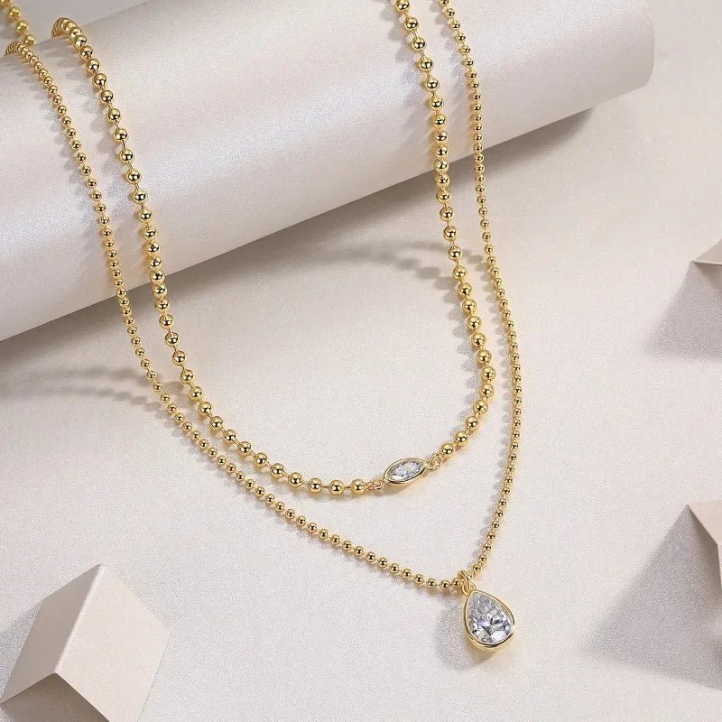 18K Gold Plated Moissanite Bead Clavicle Necklace - SYMI JEWEL