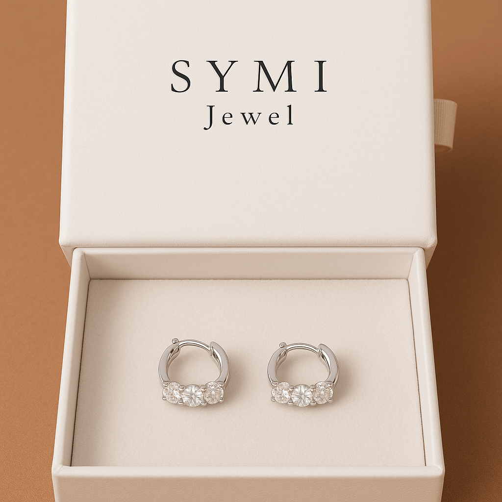 18k Gold plated Trio Hoop Moissanite Earrings - SYMI JEWEL