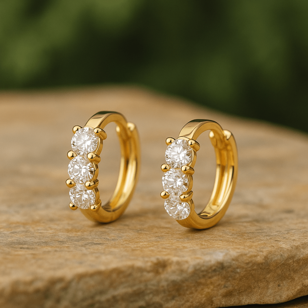 18k Gold plated Trio Hoop Moissanite Earrings - SYMI JEWEL
