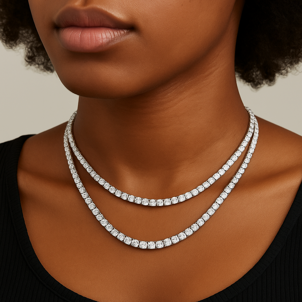 925 sterling silver and round-cut lab-grown diamonds, worn on a model’s neck and styled for everyday luxury.
moissanite tennis necklace
925 sterling silver moissanite necklace
lab-grown diamond necklace
GRA certified necklace
luxury moissanite jewelry
tennis necklace for men and women
real moissanite tennis chain
ethical diamond necklace
unisex moissanite necklace
affordable luxury jewelry
anniversary gift necklace
celebrity-inspired necklace anniversary gift necklace
celebrity-inspired necklace