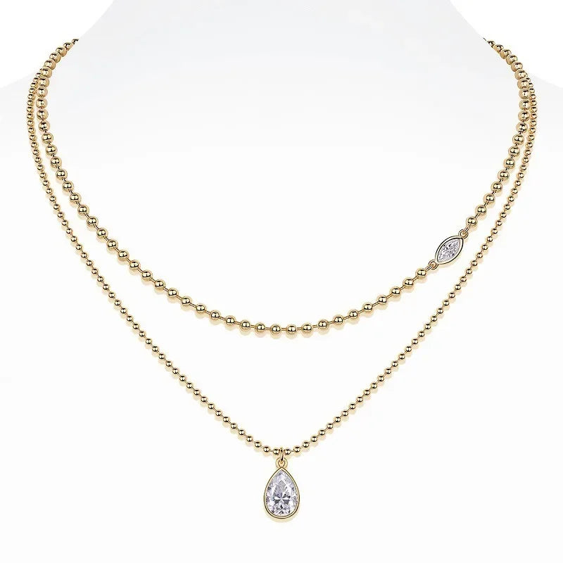 Moissanite pear pendant necklace
925 sterling silver layered necklace
VVS1 clarity moissanite jewelry
Symi Jewel gold bead chain
18K white gold plated necklace
Minimal luxury necklace for women
Waterproof hypoallergenic Moissanite chain
Elegant Moissanite layering necklace