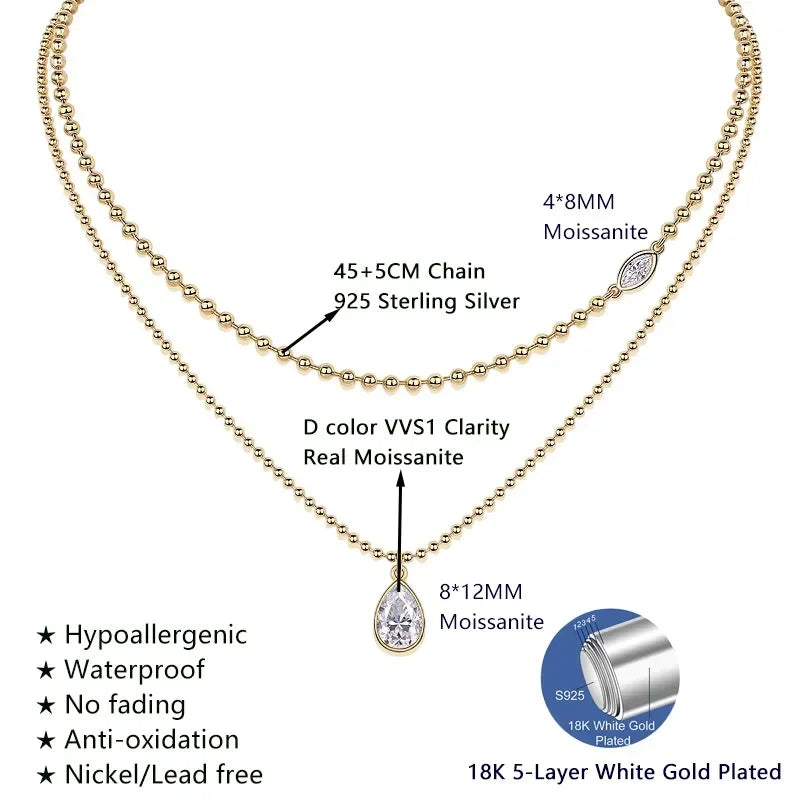 Moissanite pear pendant necklace
925 sterling silver layered necklace
VVS1 clarity moissanite jewelry
Symi Jewel gold bead chain
18K white gold plated necklace
Minimal luxury necklace for women
Waterproof hypoallergenic Moissanite chain
Elegant Moissanite layering necklace