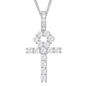 Moissanite Ankh necklace
D color VVS1 Moissanite pendant
925 sterling silver cross pendant
Iced out ankh pendant
White gold moissanite jewelry
Luxury spiritual jewelry
Ankh necklace for men and women
Diamond tester pass Moissanite
Hip hop ankh chain
Symi Jewel Moissanite pendant
Close-up of GRA certified Moissanite Ankh pendant – 925 sterling silver