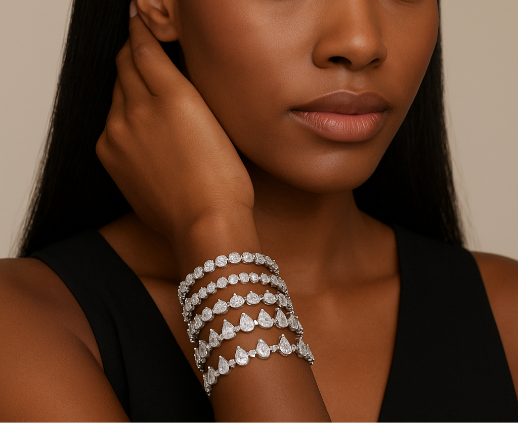 Pear Cut Moissanite Tennis Bracelet – 18k Gold Plated | Symi Jewel