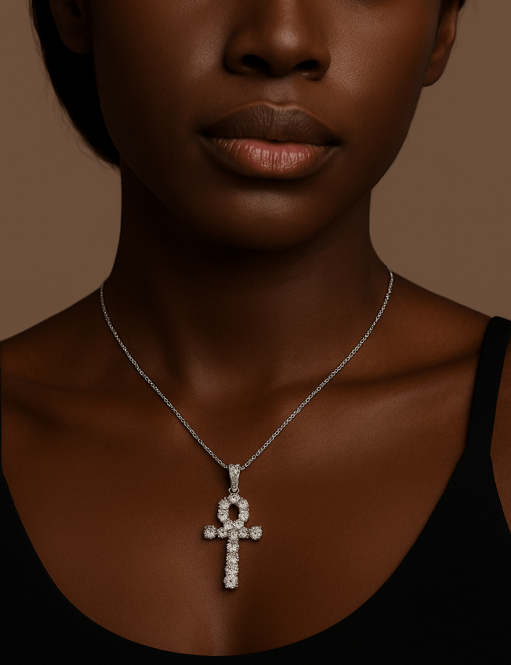 Moissanite Ankh Pendant – D Color, VVS1 | 925 Sterling Silver, White Gold Plated - SYMI JEWEL