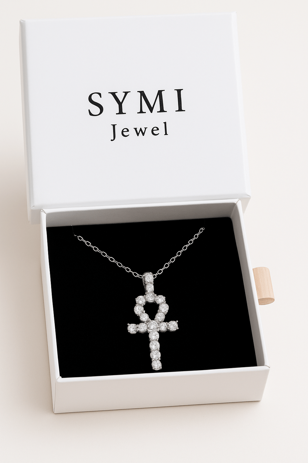 Moissanite Ankh Pendant – D Color, VVS1 | 925 Sterling Silver, White Gold Plated - SYMI JEWEL