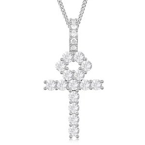 Moissanite Ankh Pendant – D Color, VVS1 | 925 Sterling Silver, White Gold Plated - SYMI JEWEL