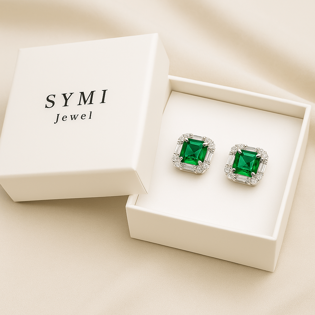 Moissanite Halo Studded Earrings - SYMI JEWEL