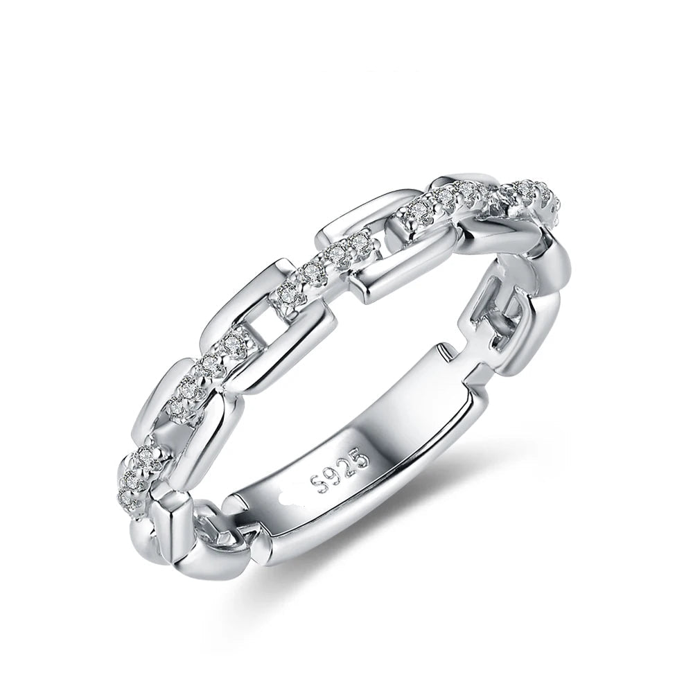Moissanite Link Chain Band Ring in 925 Sterling Silver - SYMI JEWEL