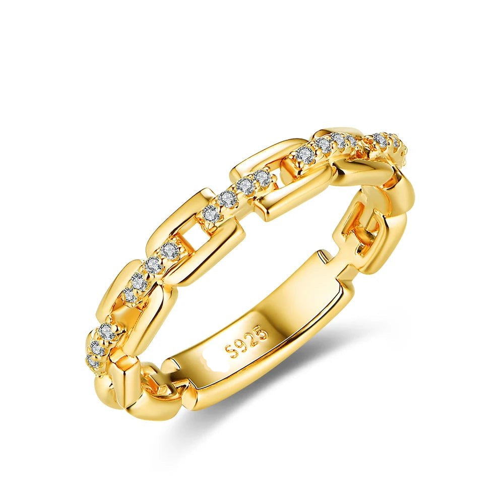 Moissanite Link Chain Band Ring in 925 Sterling Silver - SYMI JEWEL