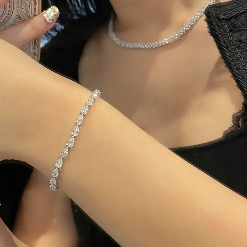 Pear Cut Moissanite Tennis Bracelet – 18k Gold Plated | Symi Jewel - SYMI JEWEL
