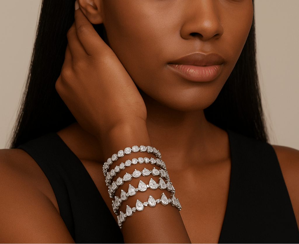 Pear Cut Moissanite Tennis Bracelet – 18k Gold Plated | Symi Jewel - SYMI JEWEL