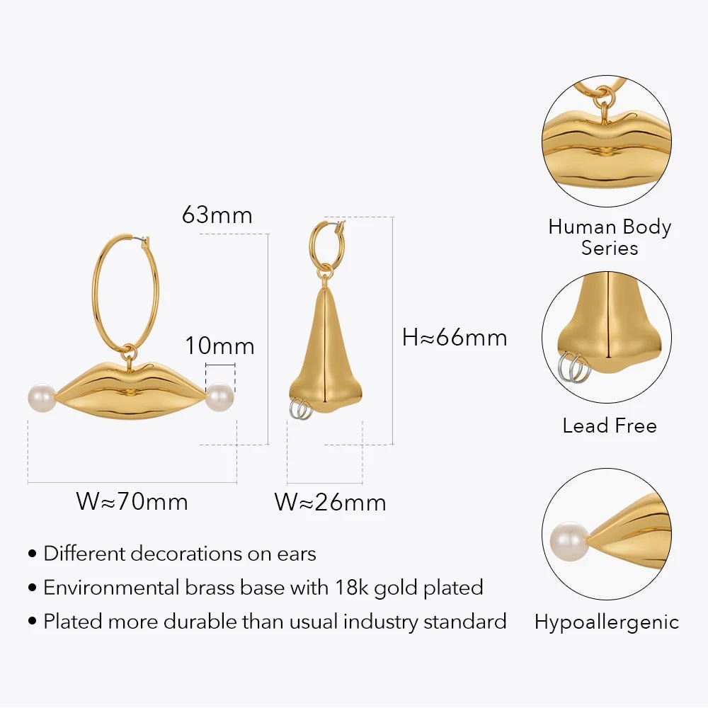 SYMI Jewel 18K Gold - Plated Nose Lips Earrings - SYMI JEWEL