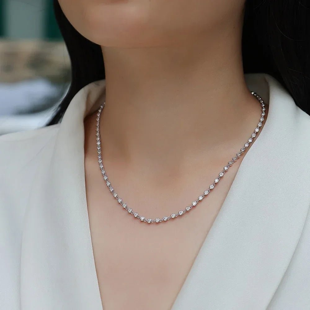 SYMI Jewel 18k Gold Plated Round Bezel Moissanite Tennis Necklace - SYMI JEWEL