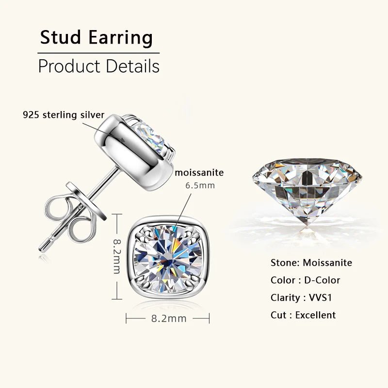 SYMI Jewel 1CT Moissanite Square Stud Earrings – 925 Sterling Silver - SYMI JEWEL