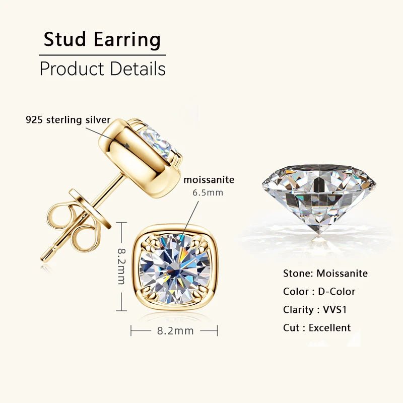 SYMI Jewel 1CT Moissanite Square Stud Earrings – 925 Sterling Silver - SYMI JEWEL