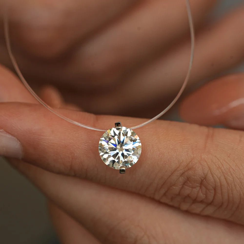 SYMI Jewel 925 Sterling Silver Moissanite Floating Pendant Necklace - SYMI JEWEL