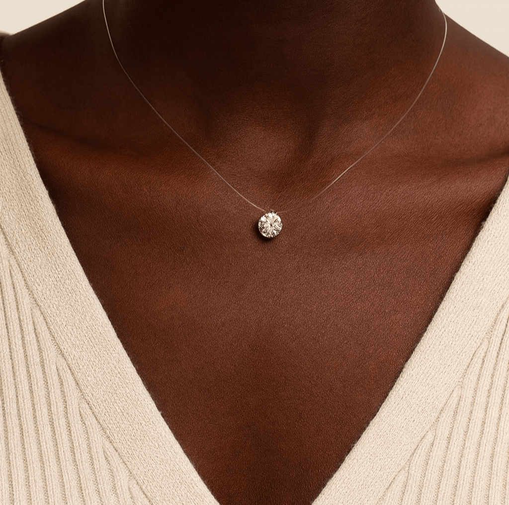 SYMI Jewel 925 Sterling Silver Moissanite Floating Pendant Necklace - SYMI JEWEL