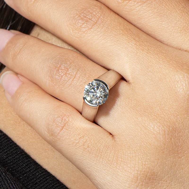 SYMI Jewel Half Bezel 2ct Moissanite Solitiare Ring - SYMI JEWEL
