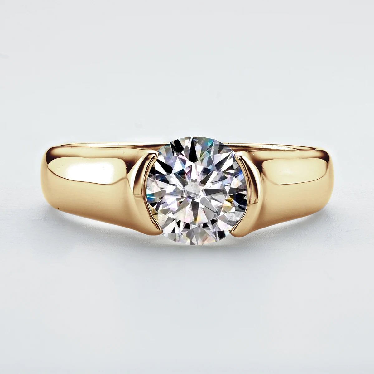 SYMI Jewel Half Bezel 2ct Moissanite Solitiare Ring - SYMI JEWEL