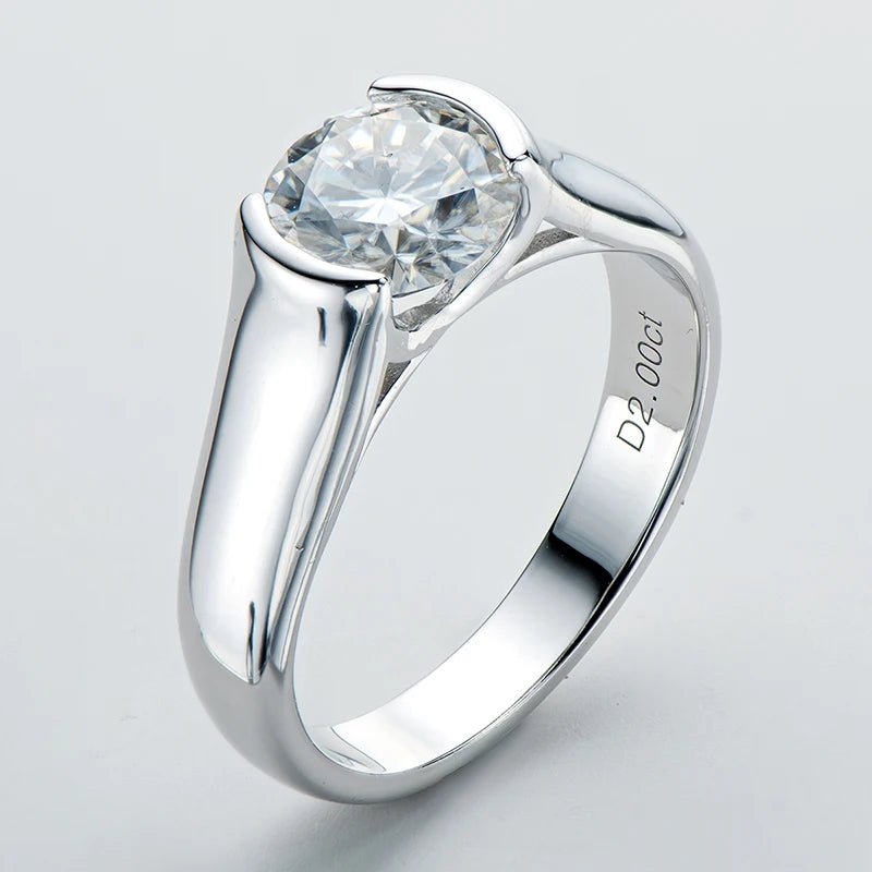 SYMI Jewel Half Bezel 2ct Moissanite Solitiare Ring - SYMI JEWEL