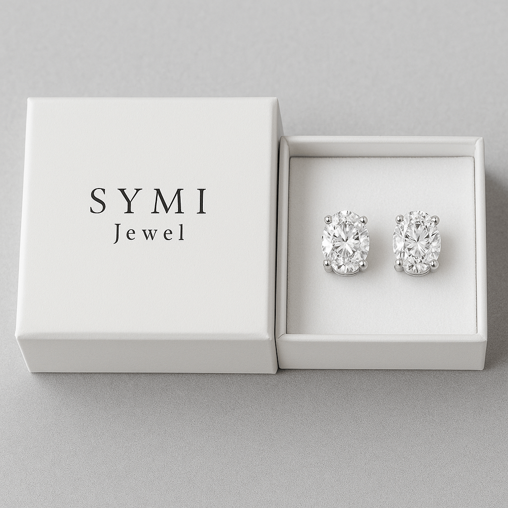 14K ct Gold Plated Moissanite Oval Stud Earrings - SYMI JEWEL
