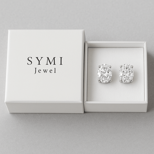 14K ct Gold Plated Moissanite Oval Stud Earrings - SYMI JEWEL