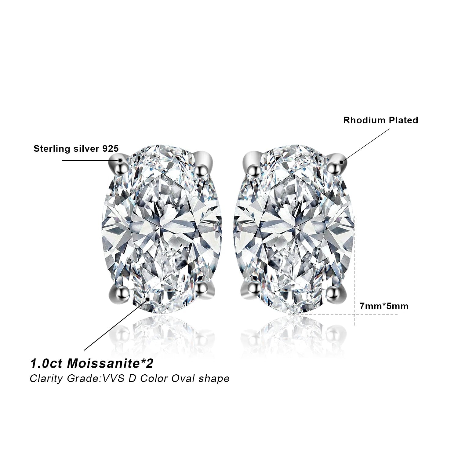 14K ct Gold Plated Moissanite Oval Stud Earrings - SYMI JEWEL