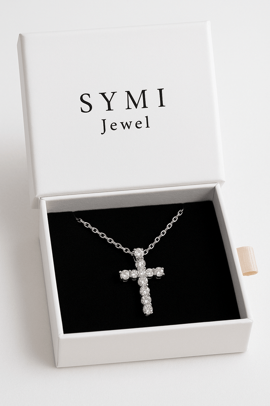 14K WHITE GOLD CROSS NECKLACE / PENDANT - SYMI JEWEL
