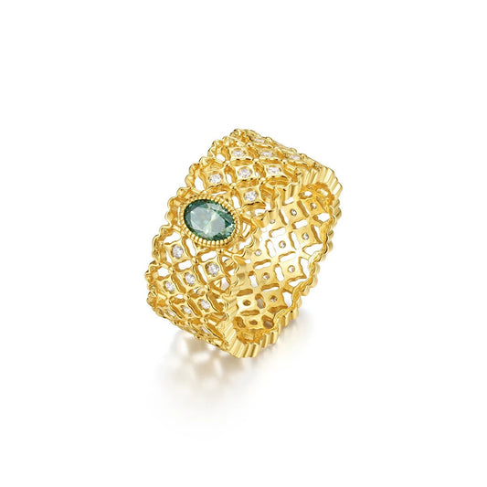 18K Gold Plated Green Moissanite Mesh Ring - SYMI JEWEL