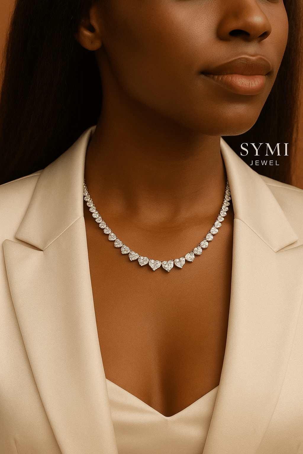 18k Gold Plated Heart Cut Moissanite Tennis Necklace - SYMI JEWEL