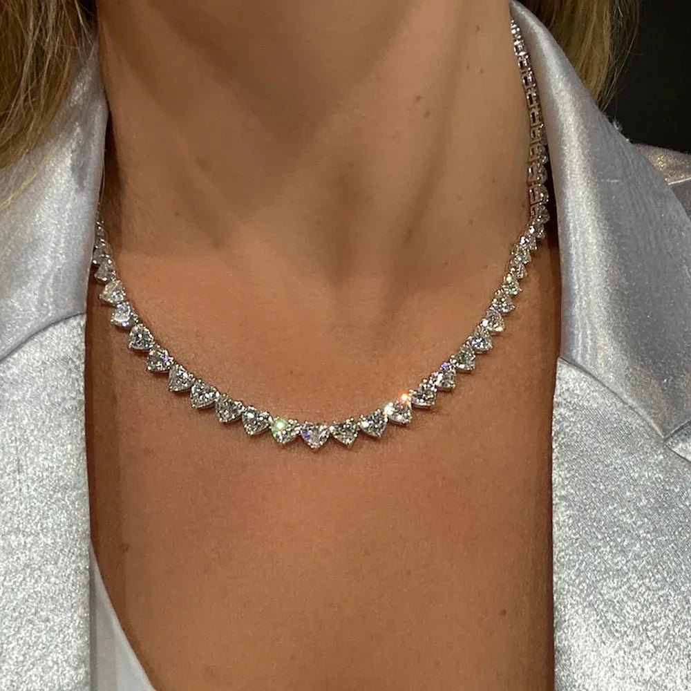 18k Gold Plated Heart Cut Moissanite Tennis Necklace - SYMI JEWEL