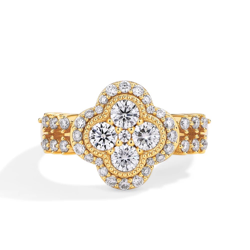 18k White Gold Plated Clover Bloom Moissanite Ring - SYMI JEWEL
