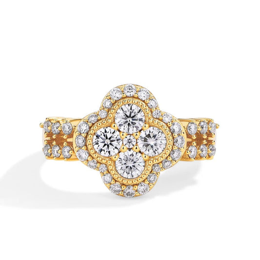 18k White Gold Plated Clover Bloom Moissanite Ring - SYMI JEWEL