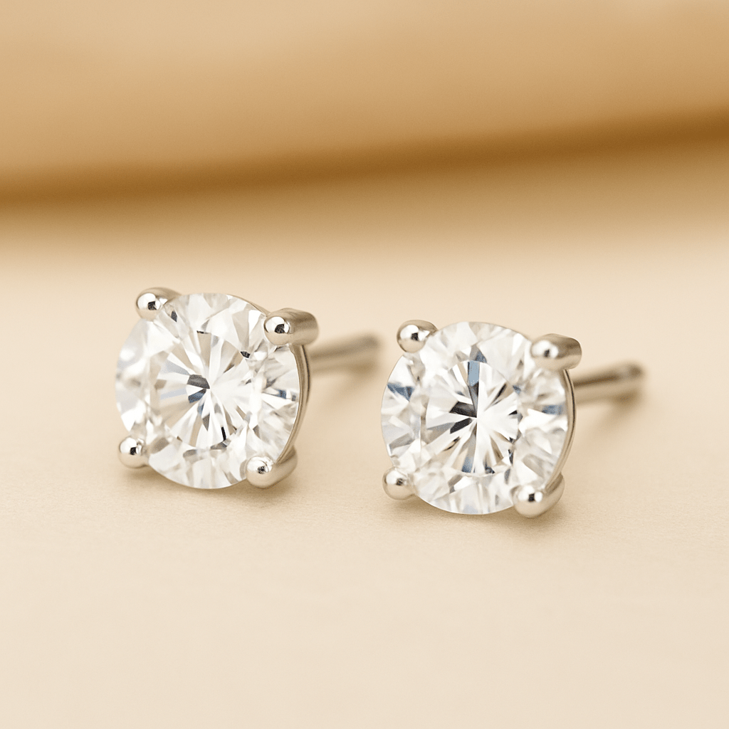 18K White Gold Plated Moissanite Stud Earrings - SYMI JEWEL