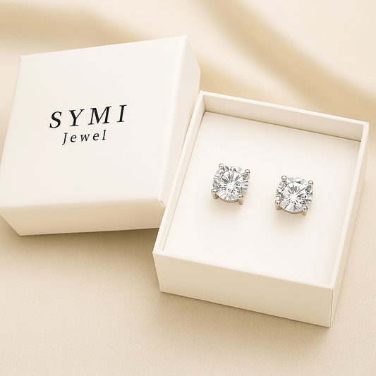 18K White Gold Plated Moissanite Stud Earrings - SYMI JEWEL