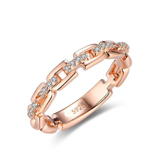 Moissanite Link Chain Band Ring in 925 Sterling Silver - SYMI JEWEL
