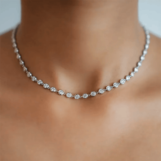 SYMI Jewel 18k Gold Plated Round Bezel Moissanite Tennis Necklace - SYMI JEWEL
