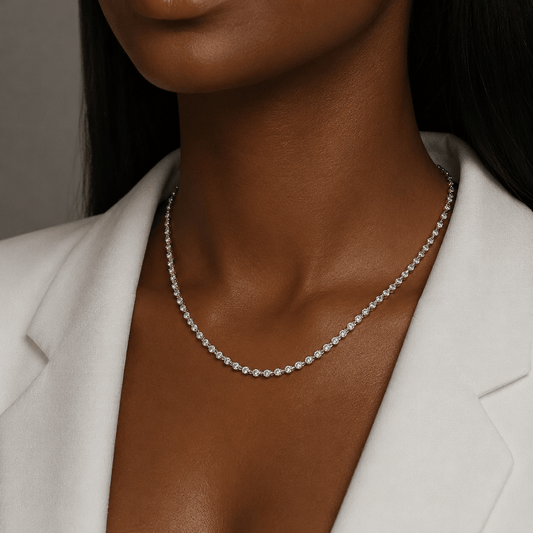 SYMI Jewel 18k Gold Plated Round Bezel Moissanite Tennis Necklace - SYMI JEWEL