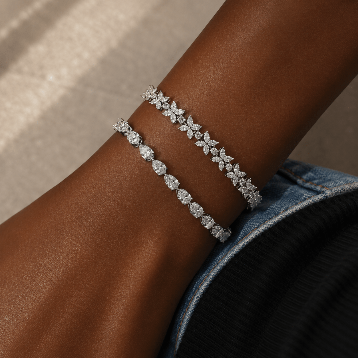 SYMI JEWEL 18K Gold Plated Sterling Silver Pear Cut Moissanite Tennis Bracelet | 3x5mm GRA Certified - SYMI JEWEL