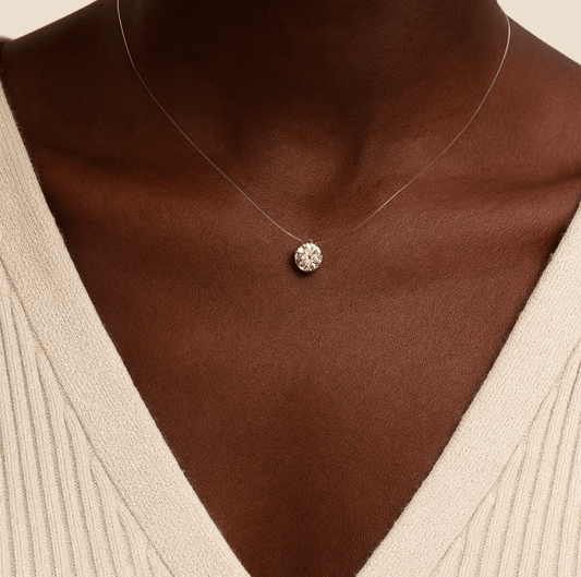 SYMI Jewel 925 Sterling Silver Moissanite Floating Pendant Necklace - SYMI JEWEL