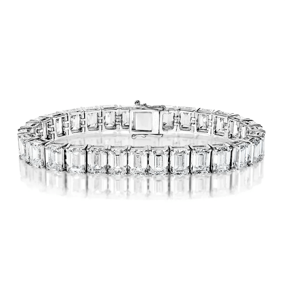 SYMI Jewel Emerald - Cut Moissanite Tennis Bracelet – 1CT D Color Stones in 925 Sterling Silver - SYMI JEWEL