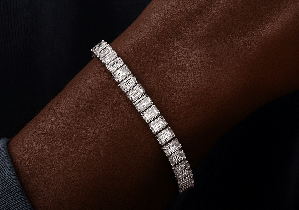 SYMI Jewel Emerald - Cut Moissanite Tennis Bracelet – 1CT D Color Stones in 925 Sterling Silver - SYMI JEWEL