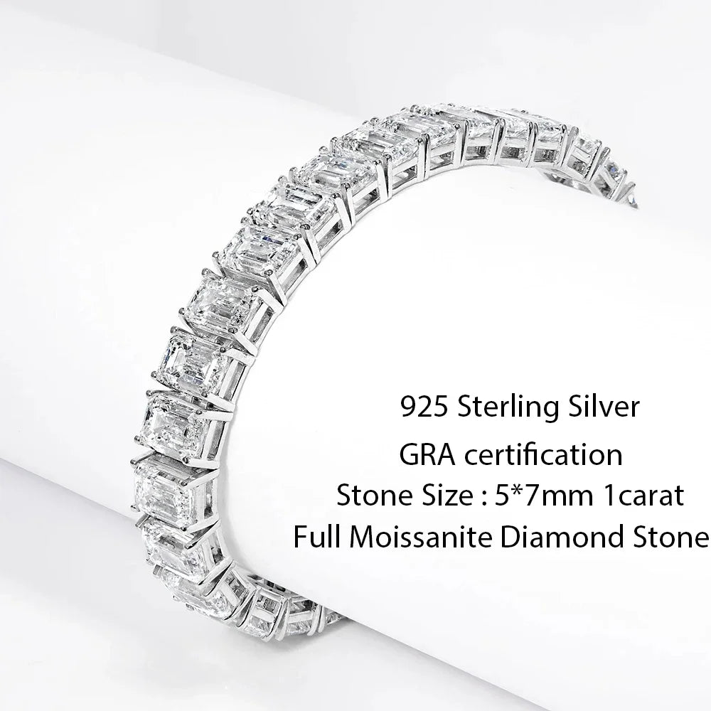 SYMI Jewel Emerald - Cut Moissanite Tennis Bracelet – 1CT D Color Stones in 925 Sterling Silver - SYMI JEWEL